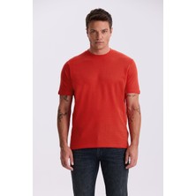 Kırmızı %100 Pamuk Desenli Bisiklet Yaka T-Shirt