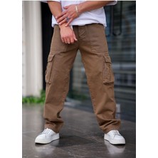 Cool Tarz Erkek Kargo Cep Baggy Pantolon Kahve Rengi