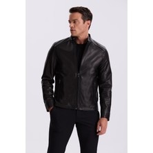 Jakamen Siyah Comfort Fit Dik Yaka %100 Deri Mont
