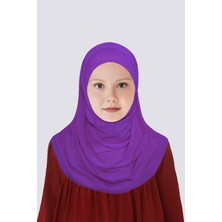Betül Akbay Kız Çocuk Pratik Başörtü Pamuklu Meryem Model Mor