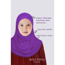 Betül Akbay Kız Çocuk Pratik Başörtü Pamuklu Meryem Model Mor