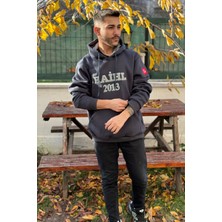 Unisex Nakışlı Oversize 3 Iplik Kolej Kapşonlu Sweatshirt