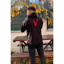 Yakamel Unisex Nakışlı Oversize 3 Iplik Kolej Kapşonlu Sweatshirt