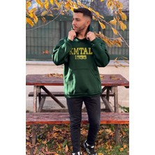 Yakamel Unisex Nakışlı Oversize 3 Iplik Kolej Kapşonlu Sweatshirt