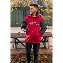 Yakamel Unisex Nakışlı Oversize 3 Iplik Kolej Kapşonlu Sweatshirt