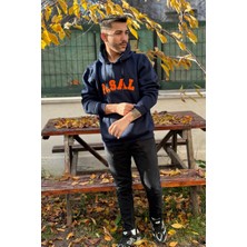 Yakamel Unisex Nakışlı Oversize 3 Iplik Kolej Kapşonlu Sweatshirt