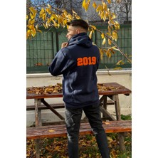 Yakamel Unisex Nakışlı Oversize 3 Iplik Kolej Kapşonlu Sweatshirt