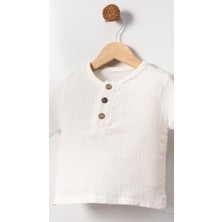 Bubito Unisex Bebek&çocuk %100 Pamuklu Çizgili Düğmeli Müslin Şort Takım-Gri
