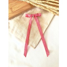 Atelier Çağla Kırmızı Beyaz Pötikare Fiyonk Kurdele Toka ( 4 cm )