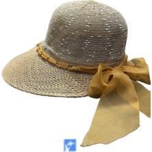 Kardelen Butik Denizli Kadınlar Için Ay Siperli Güneşliği Geniş Merserize Plaj Şapka   ( 56-58 cm )