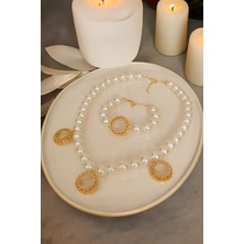 Minimalist Tasarım Çeyrekli Bileklik Set Incili Çeyrek Bileklik ,incili Çeyrekli Bileklik ,çeyrek Altın Kolye
