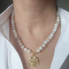 Devi Fashion Akik Doğal Taş Güneş Uçlu Madalyon Kolye