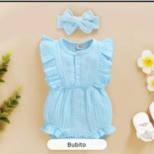 Bubito Unisex Kız Bebek&çocuk %100 Pamuklu Bandanalı Tulum-Mavi