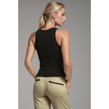 Yakamel Kadın Siyah Askılı Ribana Fitilli Halter Yaka Spor Atlet