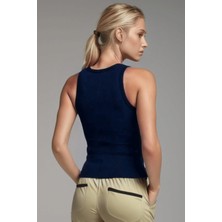 Yakamel Kadın Lacivert Askılı Ribana Fitilli Halter Yaka Spora Atlet