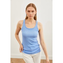 Yakamel Kadın Bebe Mavisi Spor Kalın Askılı Trend Fitilli Atlet