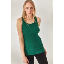 Yakamel Kadın Yeşil Spor Kalın Askılı Trend Fitilli Atlet