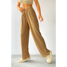 Yakamel Kadın Yüksek Bel Bürümcük Rahat Palazzo Pantolon