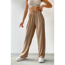 Yakamel Kadın Yüksek Bel Bürümcük Rahat Palazzo Pantolon