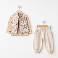 For My Baby Baby Fou Çiçek Baskı Yelekli 3'lü Takım