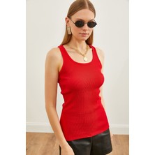 Yakamel Kadın Kırmızı Spor Kalın Askılı Trend Fitilli Atlet