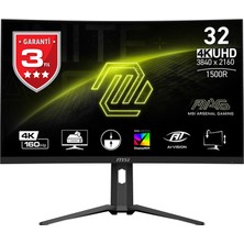 MSI 31.5 Mag 321Cup 3840x2160 (Uhd) 16:9 Curve 1500R Rapıd Va 160Hz 1Ms Freesync Premıum Gamıng Monıtor