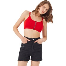 Cottonhill Kırmızı Pamuklu Ayarlanabilir Askılı Fermuarlı Bralet Büstiyer