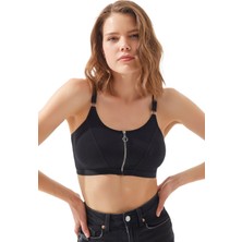 Cottonhill Siyah Pamuklu Ayarlanabilir Askılı Fermuarlı Bralet Büstiyer