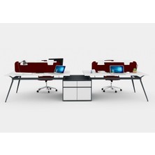 Çağın Ofis Mobilyaları Deep 395 cm Dörtlü Wıde Etajerli Çalışma Ofis Masa Workstation (Lake Beyaz/antrasit)