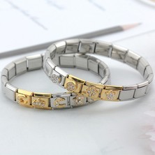 Mingjin Shop 1 A Haopular Moda Tatlı Taç Kanat Yıldız Yuvarlak Cz Charm Bağlantılar Fit 9mm Bilezik Paslanmaz Çelik Dıy Takı Yapımı DJ013 (Yurt Dışından)
