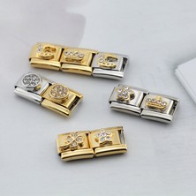 Mingjin Shop 1 A Haopular Moda Tatlı Taç Kanat Yıldız Yuvarlak Cz Charm Bağlantılar Fit 9mm Bilezik Paslanmaz Çelik Dıy Takı Yapımı DJ013 (Yurt Dışından)