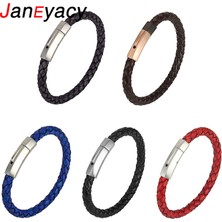 Mingjin Shop 1 22,5cm Tarzı TZ1032 Yeni Hakiki Örgülü Deri Bilezik Erkek Kadın Paslanmaz Çelik Toka Retro Erkek Bileklik Bilezik Punk Takı Pulseira (Yurt Dışından)