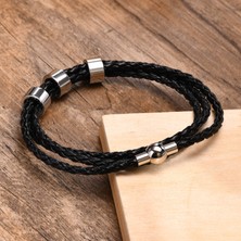 Mingjin Shop 1 21CM Tarzı BL-647S-4 Vnox Ücretsiz Özel Ad Erkek Örgülü Hakiki Deri Bileklik Hediyeler Takı, Aile Isimleri ile Paslanmaz Çelik Boncuk Charm (Yurt Dışından)