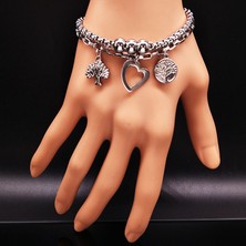 Mingjin Shop 1 D 2023 Çift Aşk Gümüş Renk Paslanmaz Çelik Bilezik Kadınlar Için Hayat Ağacı Bilezik Bilezik Takı Pulrasras Hombre B (Yurt Dışından)