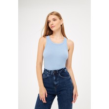 Yakamel Kadın Bebe Mavisi Fitilli Basic Örme Askılı Trend Spor Atlet