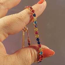 Mingjin Shop 1 H157 Ayarlanabilir Zirkonya Tenis Bilekliği Kadınlar Için Gökkuşağı Göz Kamaştırıcı 4mm Zirkon Kadın Bilezik El Trendy Takı Hediye Kız H056 (Yurt Dışından)