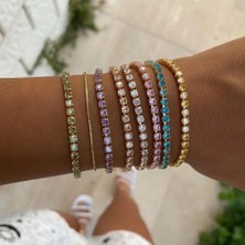 Mingjin Shop 1 H157 Ayarlanabilir Zirkonya Tenis Bilekliği Kadınlar Için Gökkuşağı Göz Kamaştırıcı 4mm Zirkon Kadın Bilezik El Trendy Takı Hediye Kız H056 (Yurt Dışından)