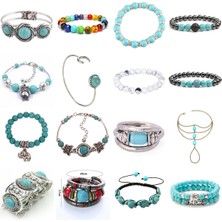 Mingjin Shop 1 No.8 Boyutu Vintage Et Boncuk Charm Bilezik ve Bilezikler Kadınlar Için Bohem Doğal Taş Bilezikler Pulseras Femme (Yurt Dışından)
