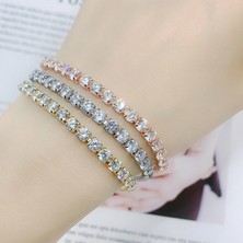 Mingjin Shop 1 H086-17CM Zhouyang Tenis Bilekliği Kadınlar Için Lüks 4 Pençeleri Mozaik Kübik Zirkonya Gül Altın Renk Düğün Moda Takı H027 H080 (Yurt Dışından)