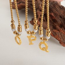 Mingjin Shop 1 Altın Tarzı Z 2023 Yeni Moda 26 Ingilizce Mektup Kolye ile Rhinestone Püskül Diy Paslanmaz Çelik Bilezik Kadın Takı (Yurt Dışından)