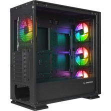 Rampage Vanguard V2 Siyah Mesh Easy Temperli Cam Type-C*1+Usb3.0*2 Dikey VGA Tutucu 4*rgb Fan+Hub E-