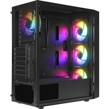 Rampage Slıder Mesh LED Şerit Temperli Cam Siyah 4*12CM Sabit Rgb Fan Atx Mid-T Gaming Oyuncu Kasası