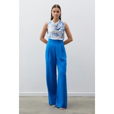 Sateen Bel Detaylı Cepli Pantolon - İndigo