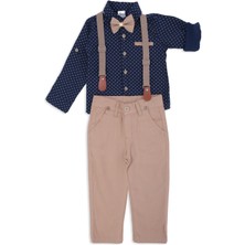 Bebelop Erkek Çocuk Puanlı Askılı Zıbın Gömlek Pantolon 3'lü Takım