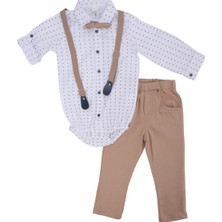 Bebelop Erkek Çocuk Puanlı Askılı Zıbın Gömlek Pantolon 3'lü Takım