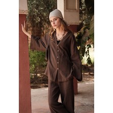 Manuka Düğmeli Keten Gömlek Acı Kahve