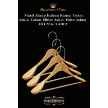 Manken İstanbul 3 Adet 48 cm Krom İtalyan Kanca Masif Ahşap Elbise Askısı