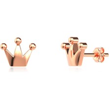 İndigo Takı Minik Sade Kraliçe Tacı Rose Gümüş Küpe