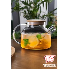 Toptanfoni 1000 Ml Bambu Kapaklı Isıya Dayanıklı Cam Bitki Çayı Demliği Cam Sürahi 1 Lt