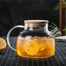Toptanfoni 1000 Ml Bambu Kapaklı Isıya Dayanıklı Cam Bitki Çayı Demliği Cam Sürahi 1 Lt
